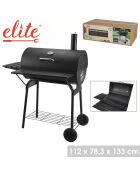Barbacoa Elite con chimenea y 2 estantes negros - 112x78,3x133 cm