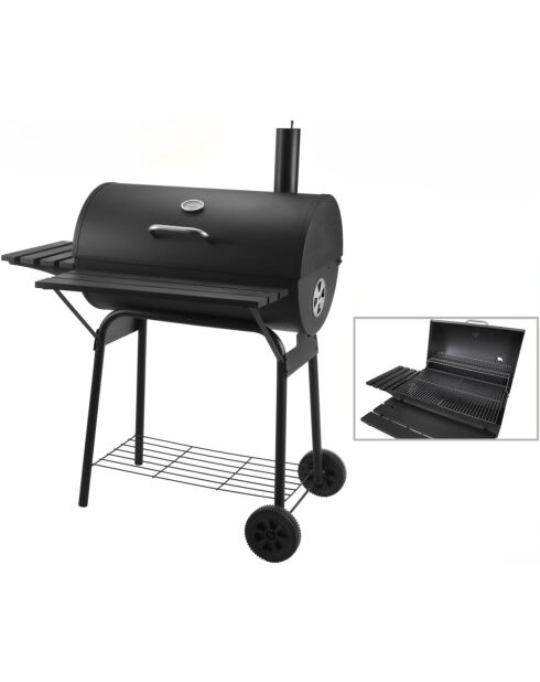 Barbacoa Elite con chimenea y 2 estantes negros - 112x78,3x133 cm