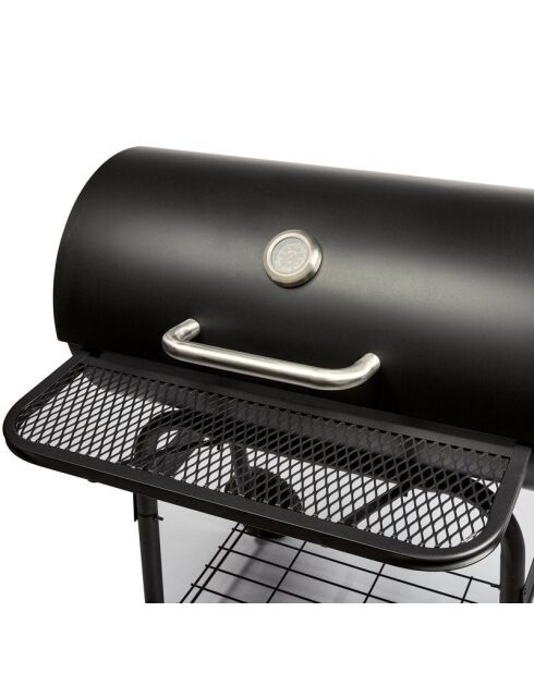 Barbacoa Elite con chimenea y 2 estantes negros - 112x78,3x133 cm
