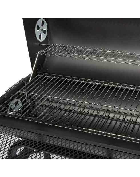 Barbacoa Elite con chimenea y 2 estantes negros - 112x78,3x133 cm