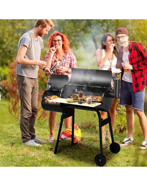 Barbacoa Elite con chimenea y 2 estantes negros - 112x78,3x133 cm