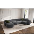 Panoramische hoekbank (rechterzijde) Louis velvet 6 zits donkergrijs - 336x166x74 cm