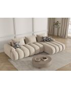 Canapé d'angle droit velours convertible avec coffre de rangement Simona 3 places beige clair - 275x142x84 cm