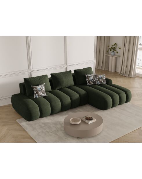 Canapé d'angle droit velours convertible avec coffre de rangement Simona 4 places vert - 275x142x84 cm
