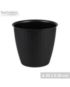 Juego de 2 fundas de plástico para macetas, jardín y plástico, efecto ratán, regaliz, diámetro 30 cm