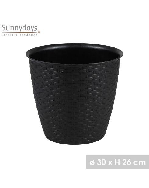 Juego de 2 fundas de plástico para macetas, jardín y plástico, efecto ratán, regaliz, diámetro 30 cm