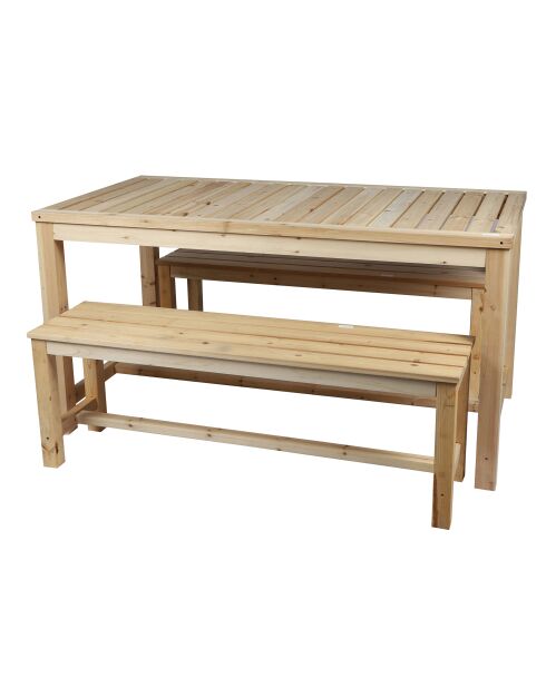 Formentera Holztisch mit 2 Bänken - 150x80x77cm/130x35x45 cm