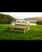 Formentera Holztisch mit 2 Bänken - 150x80x77cm/130x35x45 cm