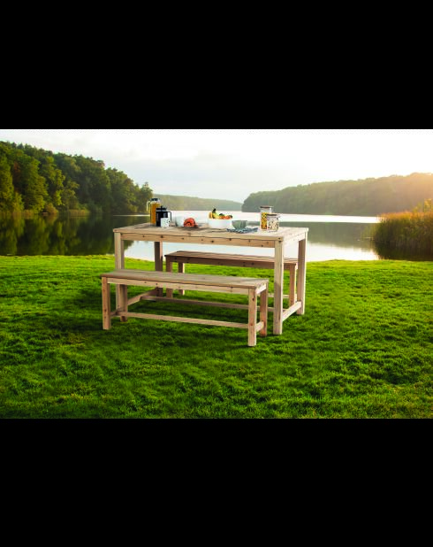 Formentera Holztisch mit 2 Bänken - 150x80x77cm/130x35x45 cm