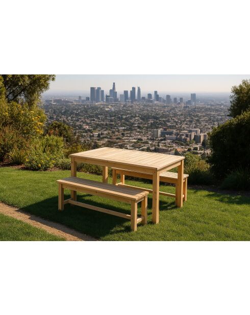 Formentera Holztisch mit 2 Bänken - 150x80x77cm/130x35x45 cm