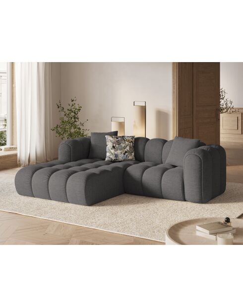 Canapé d'angle gauche modulaire Elise 3 places gris - 238x190x70 cm