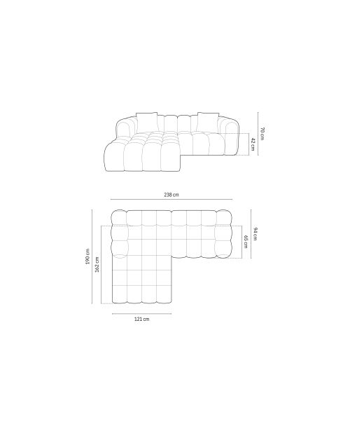 Canapé d'angle gauche modulaire Elise 3 places gris - 238x190x70 cm