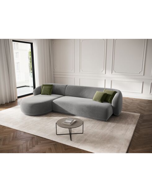 Canapé d'angle gauche velours Louis 4 places gris - 260x155x74 cm