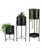 Funda para maceta de jardín con patas y metal negro, 30 cm de largo, 45 cm de largo