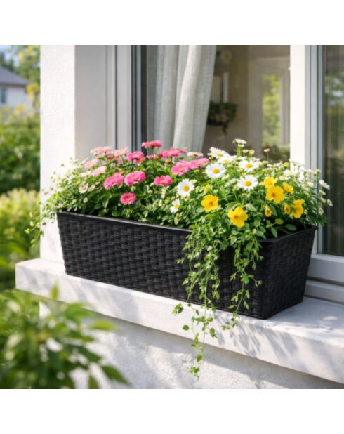 Set di 2 fioriere in plastica Garden & plastic effetto rattan alla liquirizia - 50x19x14,5 cm