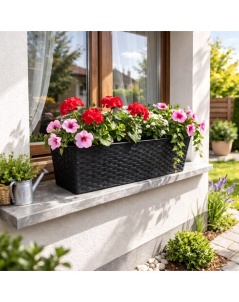 Set di 2 fioriere in plastica Garden & plastic effetto rattan alla liquirizia - 50x19x14,5 cm