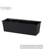 Set di 2 fioriere in plastica Garden & plastic effetto rattan alla liquirizia - 50x19x14,5 cm
