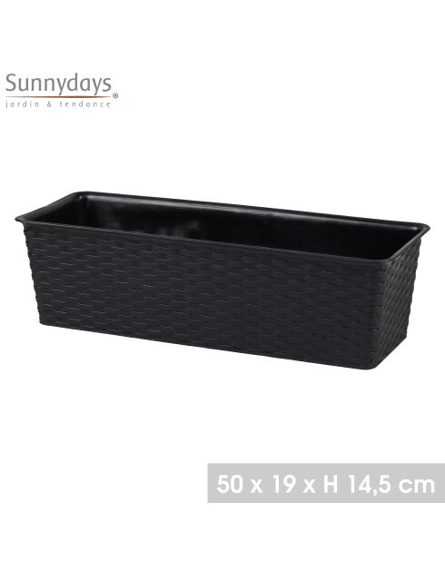 Set di 2 fioriere in plastica Garden & plastic effetto rattan alla liquirizia - 50x19x14,5 cm