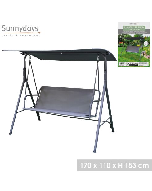 Columpio de jardín Ibiza con sombrilla gris oscuro, 170 x 110 x 153 cm