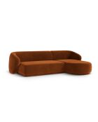 Canapé d'angle droit velours Louis 4 places terracotta - 260x155x74 cm