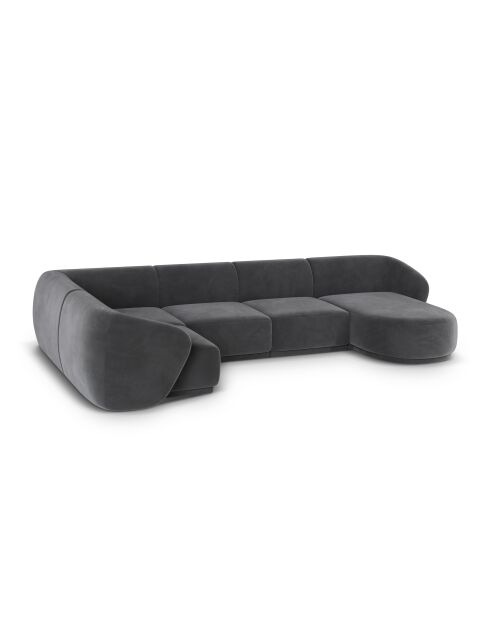 Canapé d'angle panoramique (côté gauche) velours Louis 6 places gris foncé - 336x166x74 cm