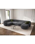 Panoramische hoekbank (linkerzijde) Louis velvet 6 zits donkergrijs - 336x166x74 cm