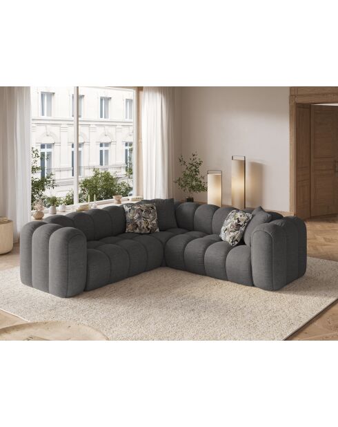 Canapé d'angle symétrique modulable Elise 5 places gris - 238x238x70 cm