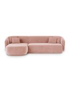 Canapé d'angle gauche velours Louis 4 places rose - 260x155x74 cm