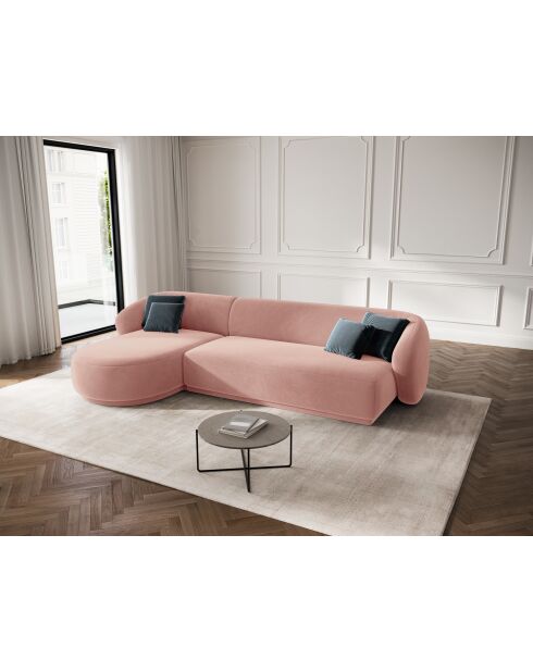 Canapé d'angle gauche velours Louis 4 places rose - 260x155x74 cm