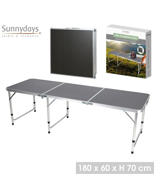 Faltbarer Campingtisch aus grauem Aluminium - 60x180x70 cm