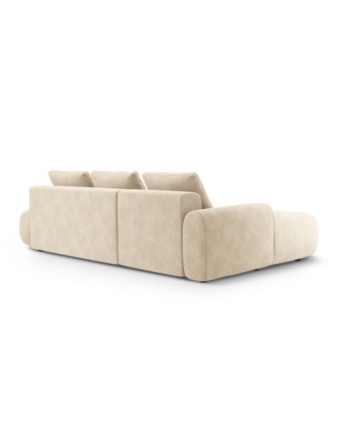 Canapé d'angle gauche velours convertible avec coffre de rangement Simona 4 places beige clair - 275x142x84 cm