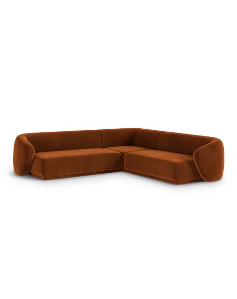 Canapé d'angle symétrique en velours Louis 5 places terracotta - 256x256x74 cm