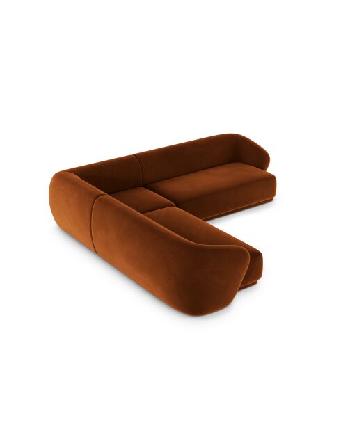 Canapé d'angle symétrique en velours Louis 5 places terracotta - 256x256x74 cm