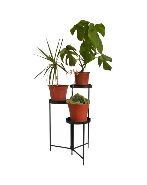 Soporte para plantas con forma de abanico metálico para jardín y metal negro, 54 x 27 x 76 cm