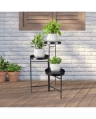 Soporte para plantas con forma de abanico metálico para jardín y metal negro, 54 x 27 x 76 cm
