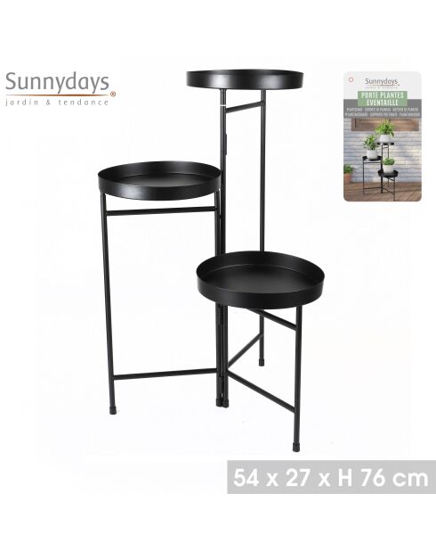 Soporte para plantas con forma de abanico metálico para jardín y metal negro, 54 x 27 x 76 cm