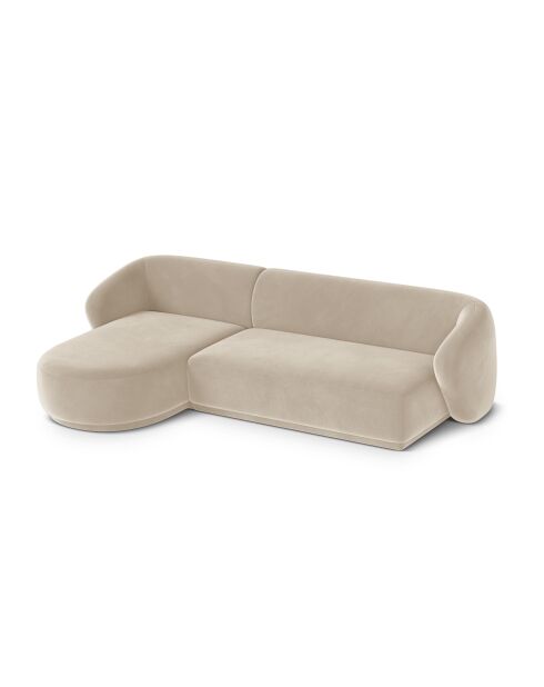 Canapé d'angle gauche velours Louis 4 places beige - 260x155x74 cm