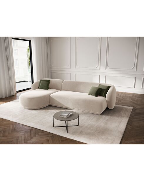 Canapé d'angle gauche velours Louis 4 places beige - 260x155x74 cm