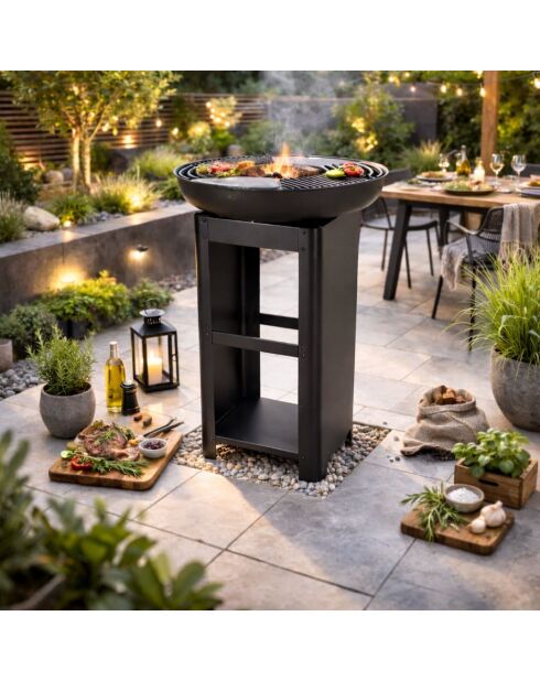 Elite schwarzer Barbecue-Grill mit Holzhalter - D.61 cm