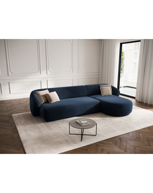 Canapé d'angle droit velours Louis 4 places bleu roi - 260x155x74 cm