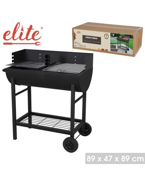 Schwarzer Elite-Grill mit Metallablage - 89x47x89 cm