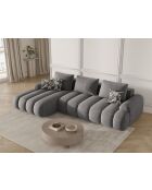 Canapé d'angle gauche velours convertible avec coffre de rangement Simona 3 places gris - 275x142x84 cm