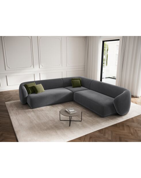 Canapé d'angle symétrique en velours Louis 5 places gris foncé - 256x256x74 cm
