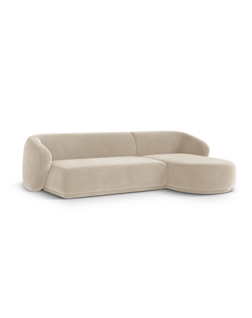Canapé d'angle droit velours Louis 4 places beige - 260x155x74 cm