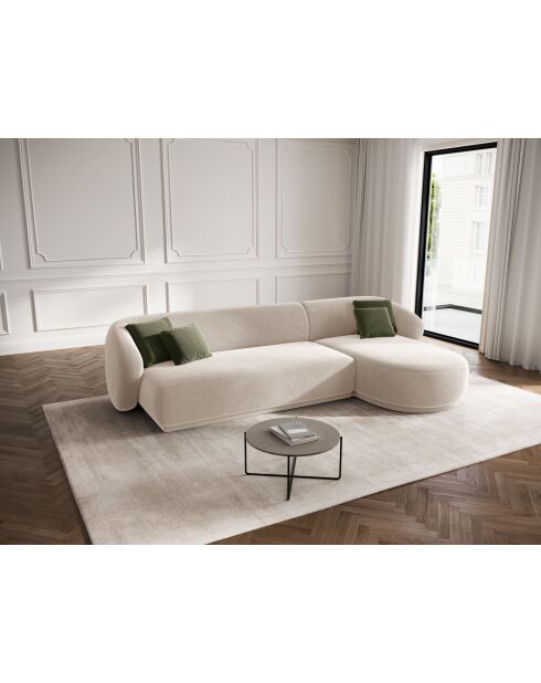 Canapé d'angle droit velours Louis 4 places beige - 260x155x74 cm