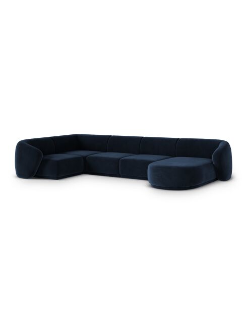 Canapé d'angle panoramique (côté gauche) velours Louis 6 places bleu roi - 336x166x74 cm