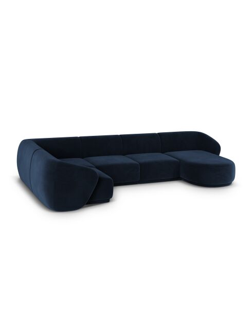 Canapé d'angle panoramique (côté gauche) velours Louis 6 places bleu roi - 336x166x74 cm