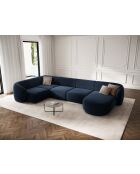 Canapé d'angle panoramique (côté gauche) velours Louis 6 places bleu roi - 336x166x74 cm