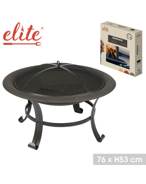 Elite schwarze Feuerschale mit Schürhaken und Deckel - D.76 cm