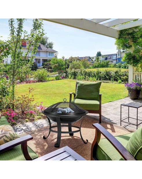 Elite schwarze Feuerschale mit Schürhaken und Deckel - D.76 cm